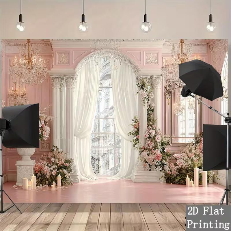 2D Pink Palace Photography Backdrop Wedding Floral Background