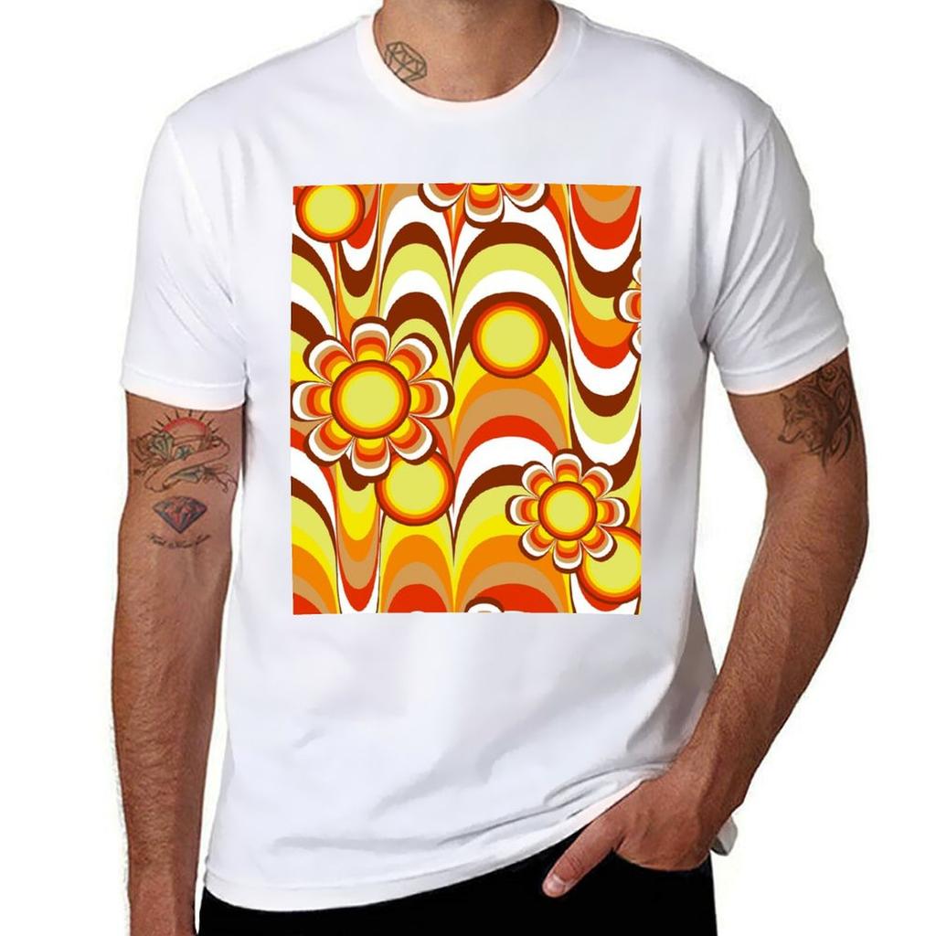 Groovy 60s Psychedelic Flower Tshirt Trendy Print Short Sleeve Tshirt