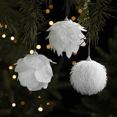 White Petal Foam Christmas Ball Tree Pendant - Festive Decoration In Stock
