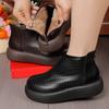 Small Short Boots Autumn and Winter New Retro Wedge Heel Thick Sole Heightened Zipper Cotton Boots Velvet Warm Martin Boots