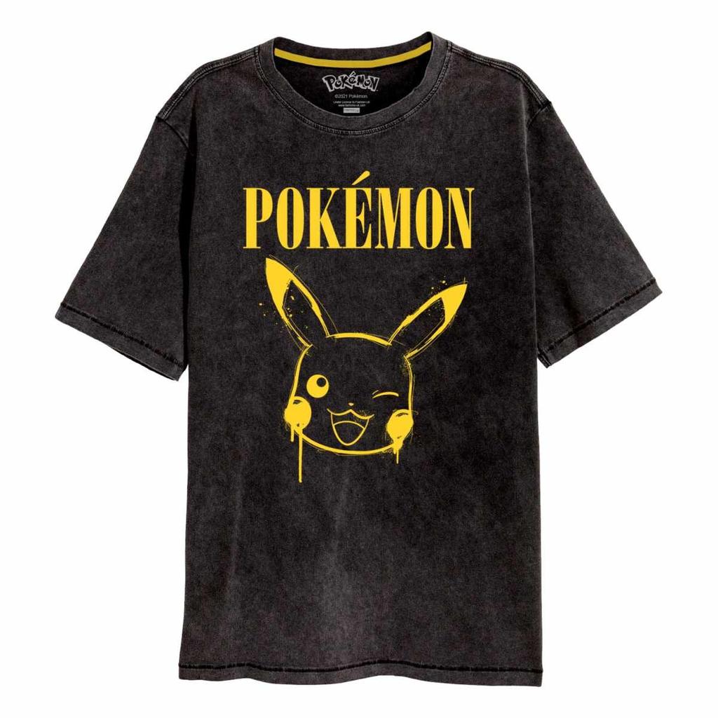 Pokemon Unisex Adult Pikachu Acid Wash T-Shirt