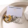 5-Pair Retro Leopard & Floral C-Shaped Earrings Set - Creative Personality Silver Hoops