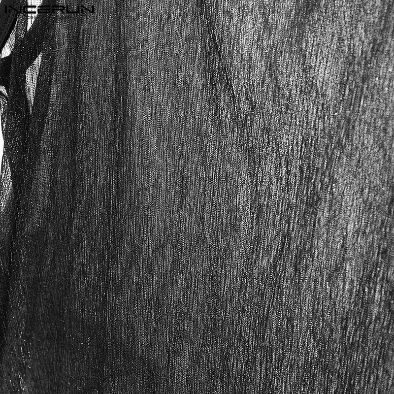 INCERUN Maiouri Transparente din Plasă Sheer cu Sclipici, Fără Mâneci, cu Guler Pătrat pentru Bărbați