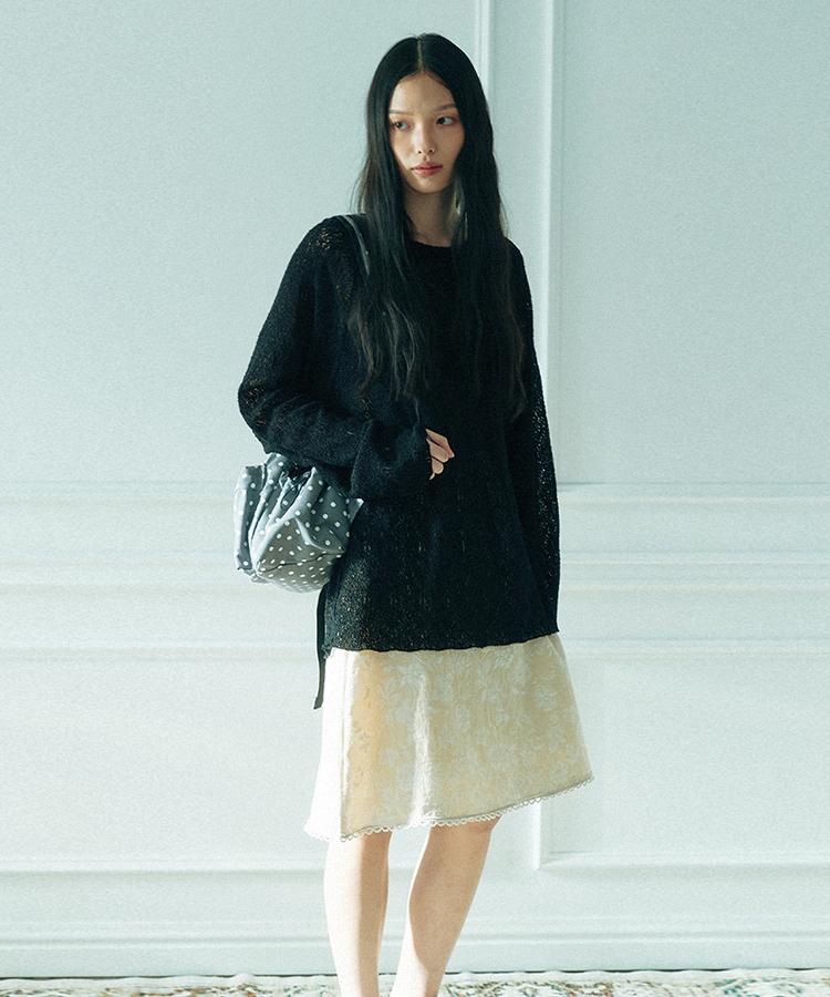 Cookies Blossom Midi Skirt_Cream Beige