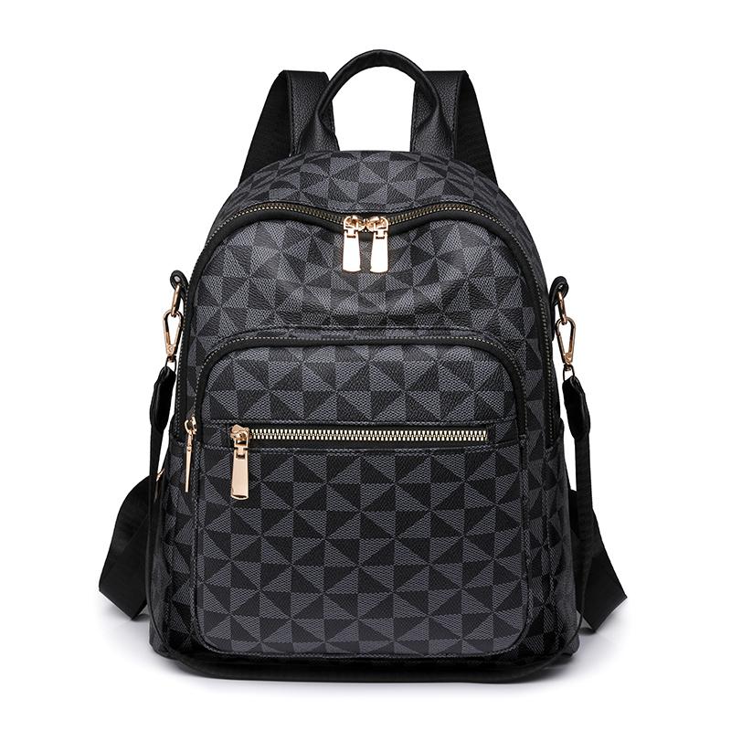 

Женский кожаный рюкзак Модный рюкзак с принтом Женский дорожный рюкзак чёрный