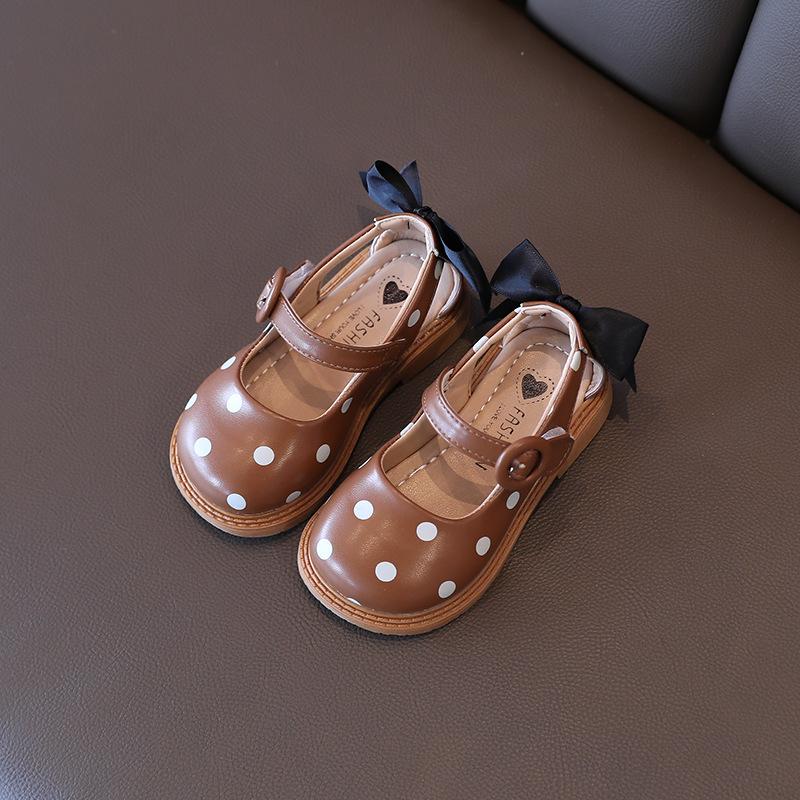 Girls Half Sandals 2024 Spring Summer Shoes Toddlers Little Children Shoes Cut-outs Dots with Bowtie Bow-knot On The Back Sweet