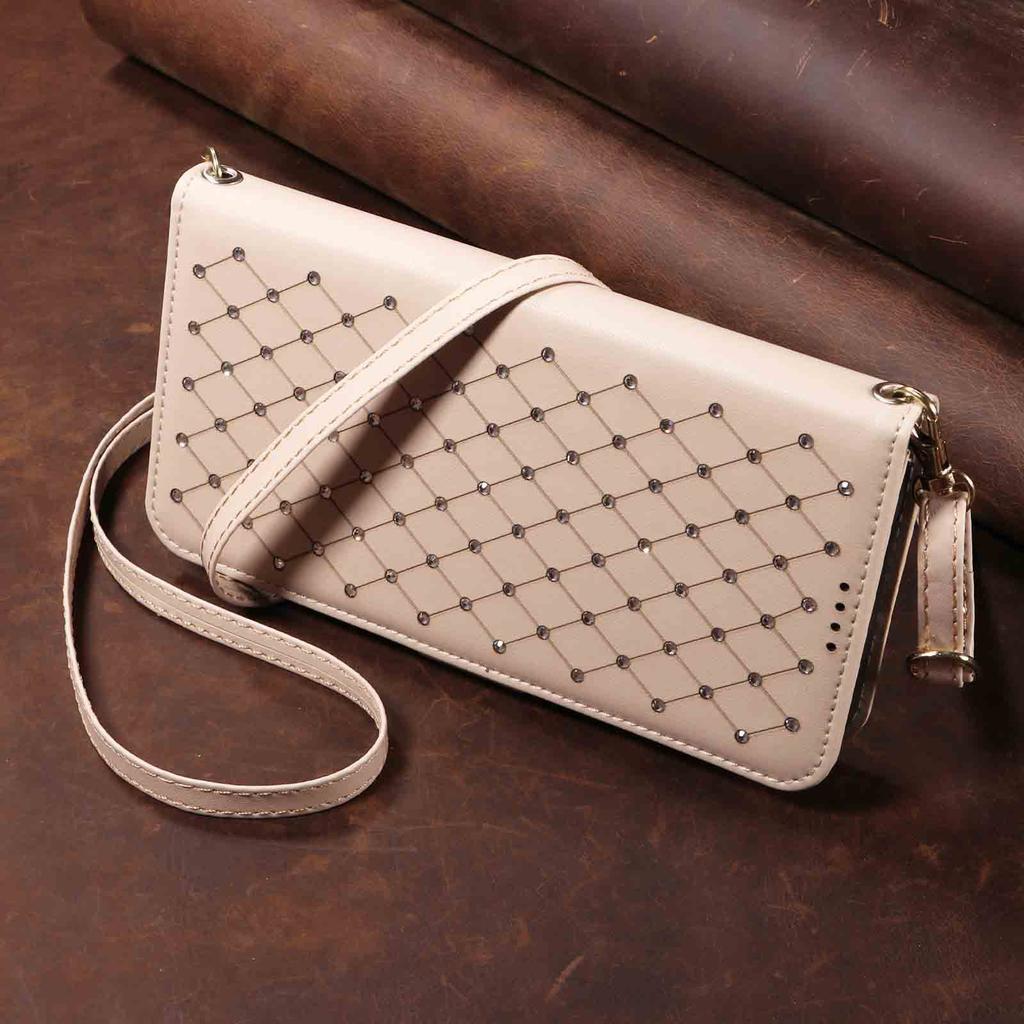 Suitable for Apple17Diamond-embellished starry sky leather case16E Card slot phone case15Plus Flip14Protective Sleeve