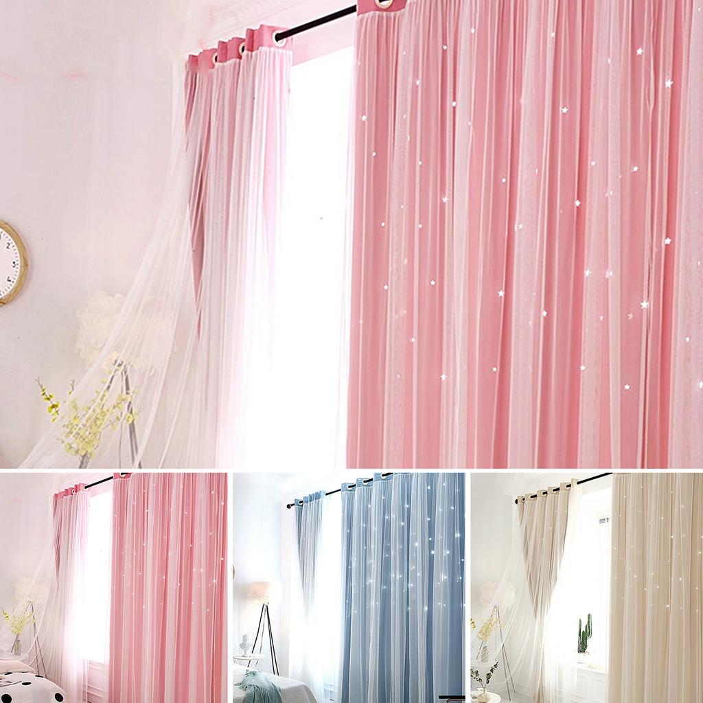 Tulle Blackout Curtains Hollow Star Modern Style Living Room Bedroom Chiffon Window Voiles Tulle Blinds Finished Drapes Kitchen