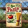 2D Flach, 1 Stück Vintage Metall-Aluminiumschild Pasta Fresca, Tomaten & Basilikum Druck Wandkunst für Küche Küchenwanddekoration Esszimmerdekoration Italienisch