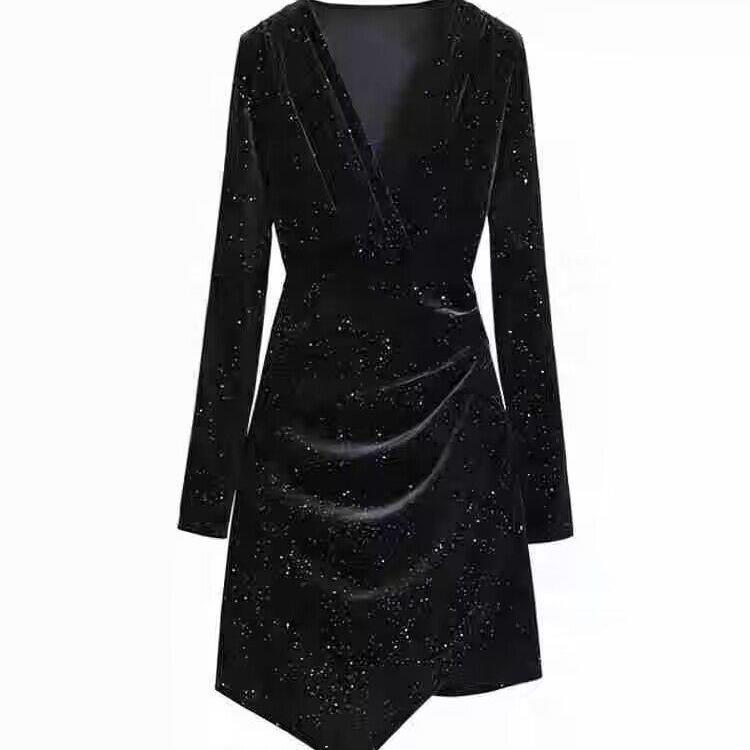 

Golden Velvet Slim Fit Little Black Dress - Elegant Petite Short Skirt (2025) L for 150-170cm/110-120kg