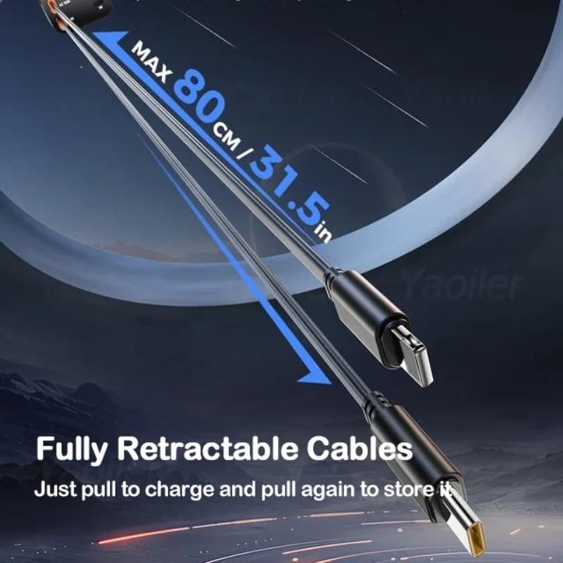 Upgraded 4 In 1 120W Retractable Fast Car USB Charger with Telescopic Cable & 2 USB Ports Socket Adapter,New Arrival