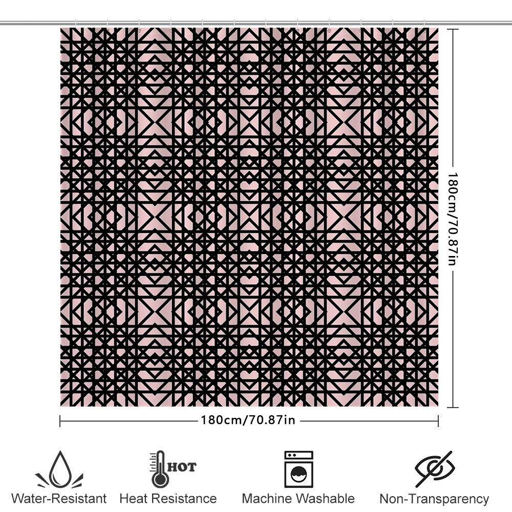 Modern Geometric Shower Curtain Fabric Waterproof Decorative Bathroom Accessories With Rod Set Black Pink (L)