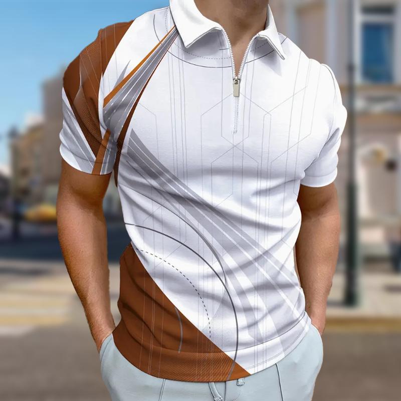 Ανδρική Μπλούζα Πόλο Casual Φερμουάρ Κοντομάνικη Μόδα Casual Φερμουάρ Καλοκαίρι Άνοιξη Κανονική Γραμμή Ακτινοβολία 3D Εκτύπωση Μπλούζα