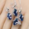 Oval Royal Blue Semi-Precious Women  Color Jewelry Sets With Bracelet Necklace Pendant Earrings Ring Birthday Gift