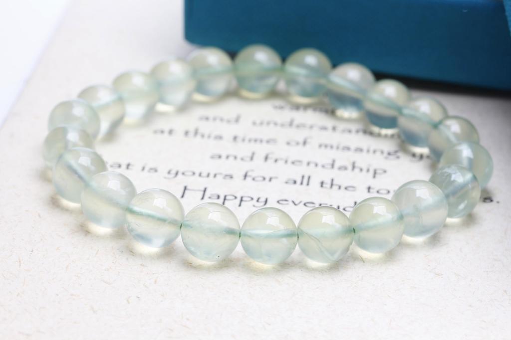 KOUOKU Old Prehnite Bracelet 9mm Power Stone Good Luck Natural Stone Prayer Beads [K Memories] (Prehnite-9mm)