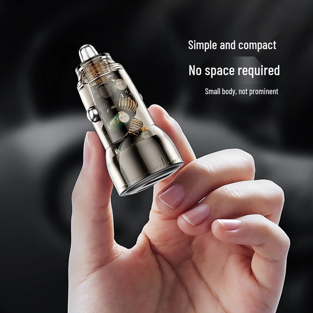 Transparent Mini Car Charger for Samsung: Dual Port Super Fast PD+QC Mobile Phone Flash Charging