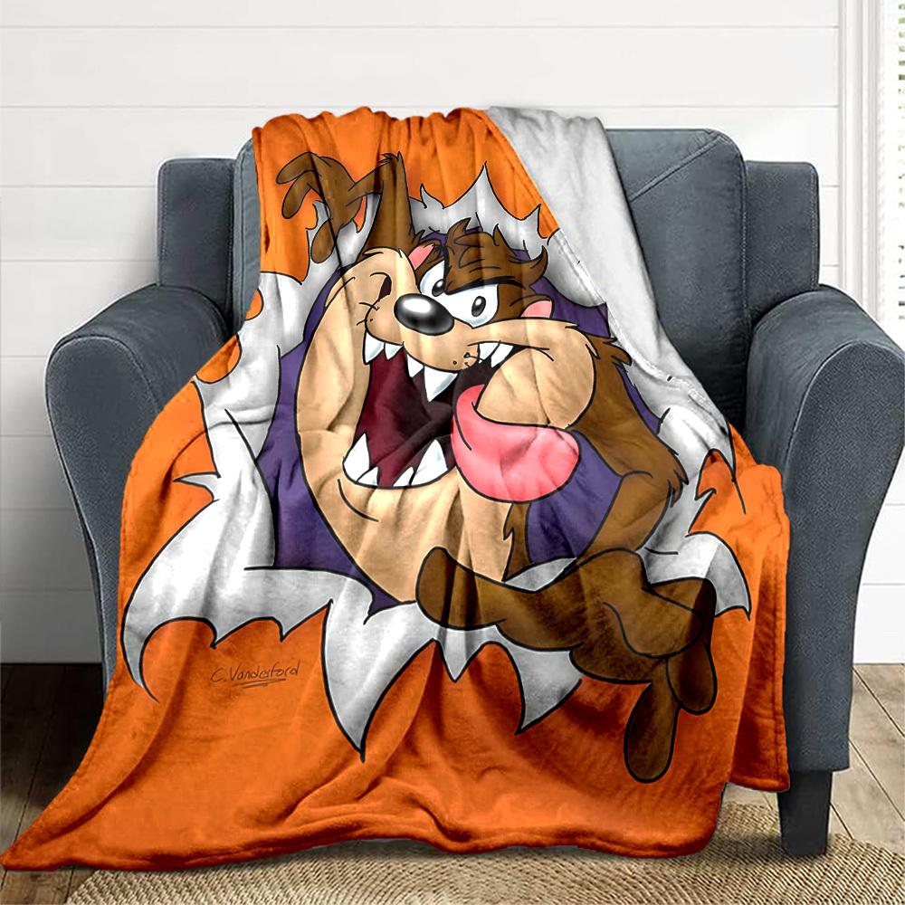 1pc Tazmanian Devil Looney Tunes Flannel Throw Blanket Lightweight Soft Warm All Season Blanket for Sofa, Bed, Travel,L1029002