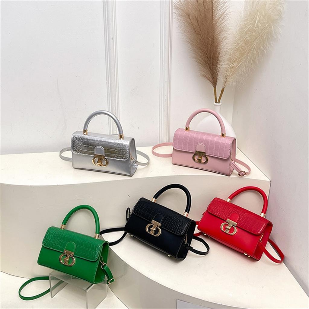 Fashionable Fashionable Lock Buckle Crocodile Pattern Leisure Handheld Single Shoulder Crossbody Small Square Bag For Women