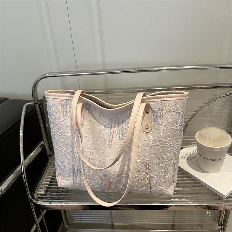 Elegant White Colorful Wavy Tote Bag Lightweight Large Capacity Shoulder Handbag For Women Beach Vacation Daily Use