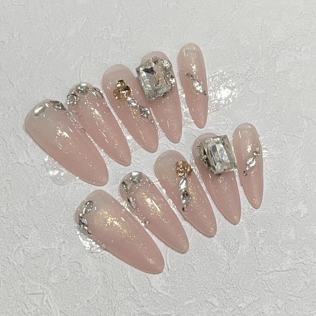 Wearing Armor Handmade Fresh Princess Color Flash Drill Temperament Style Fake Nail Patch Removable Nail Art