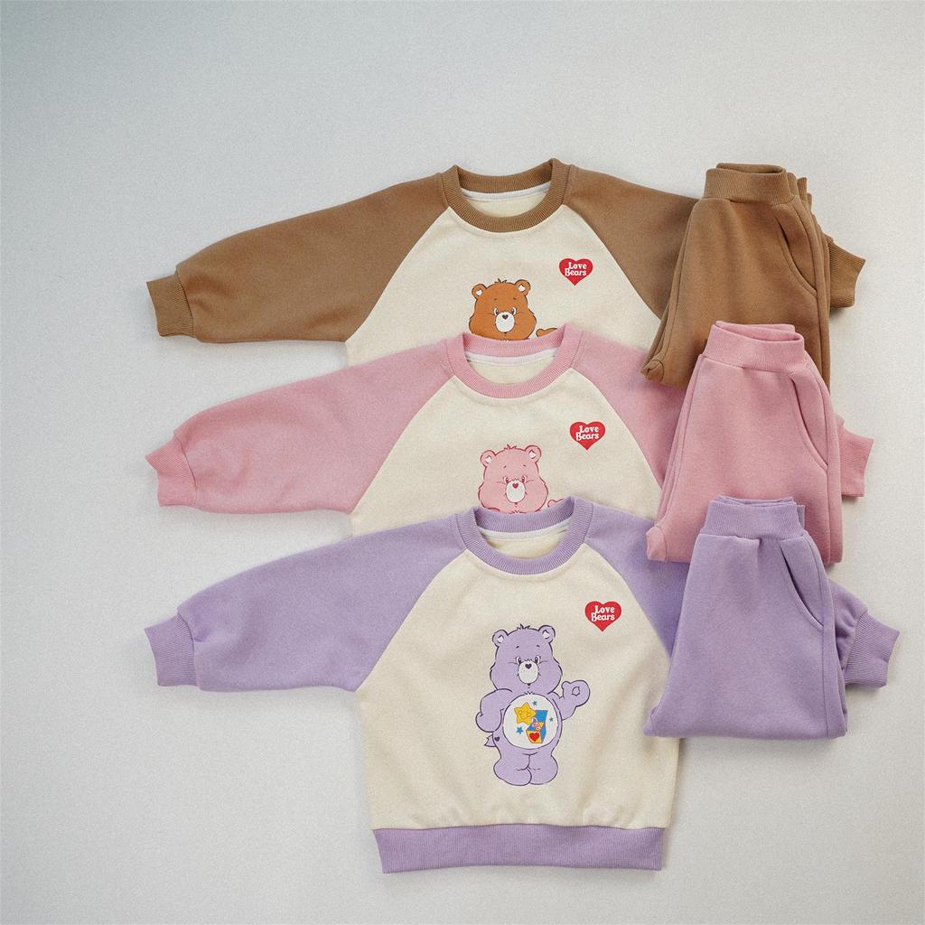 Rainbow Bear Sibling Raglan Sleeve Set: Autumn/Winter Kindergarten Uniform - Boys' and Girls' Sweatshirt & Sweatpants Two-Piece Outfit