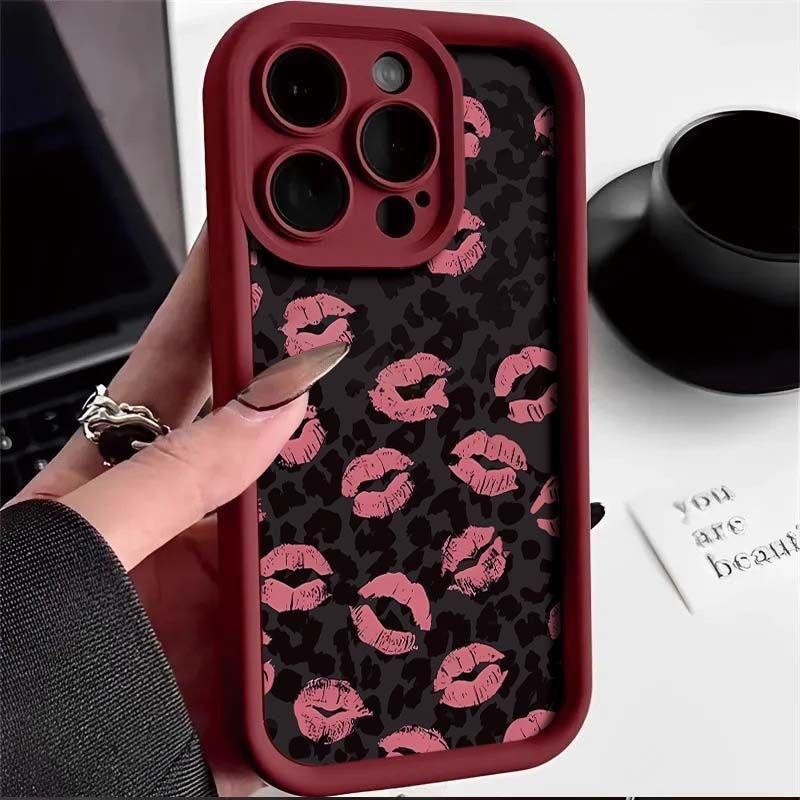 Leopard print lip print is suitable for Apple 17promax mobile phone case iPhone17/16/15 airbag 14 foreign trade new 13