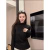 Women's Ribbed German Velvet Warm T-Shirt - Semi-High Neck, Solid Color, Autumn/Winter 2025 Collection