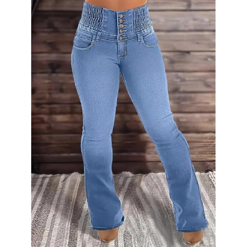 2026 New High-Waisted Slim-Fit Stretchy Button-Front Women's Flared Denim Pants