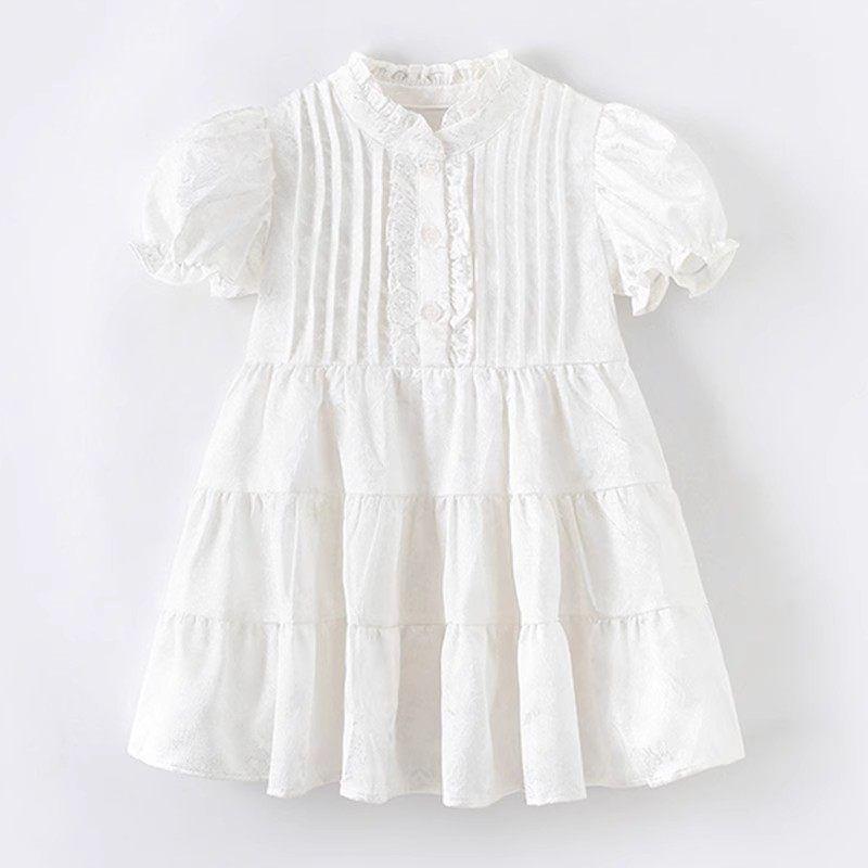 Girl Princess Dress Summer Dress New Arrival Fashion Kids White Stand Collar Birthday Dress Girl Shirt Dress