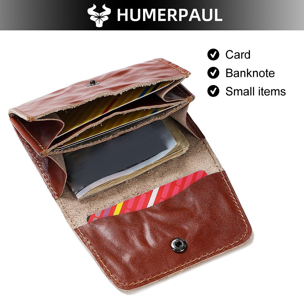 HUMERPAUL Ladies wallet first layer cowhide solid color convenient retro style short coin purse credit card storage leather solid color card case