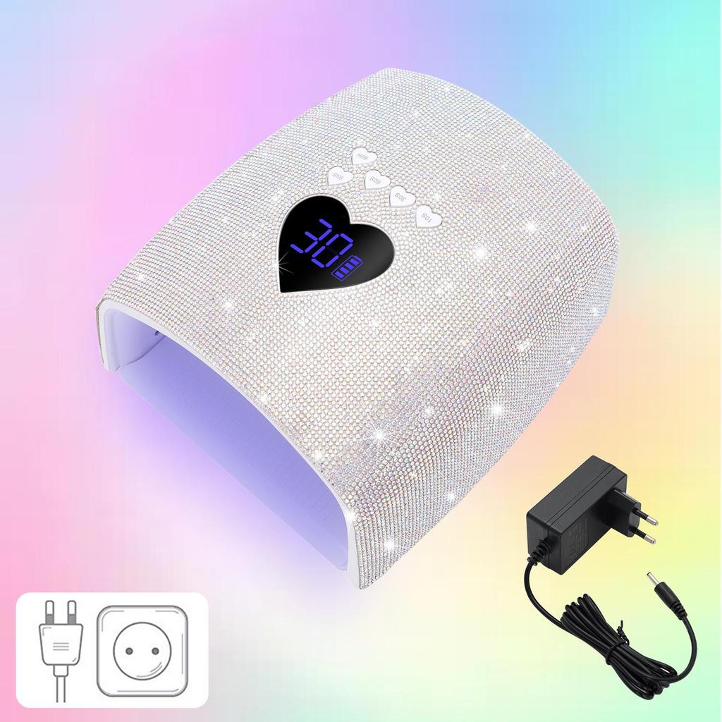 New 220W Rhinestone Smart Induction Nail Lamp with 33 Crystal Beads, Dual Light Source for Fast Nail Curing (White)