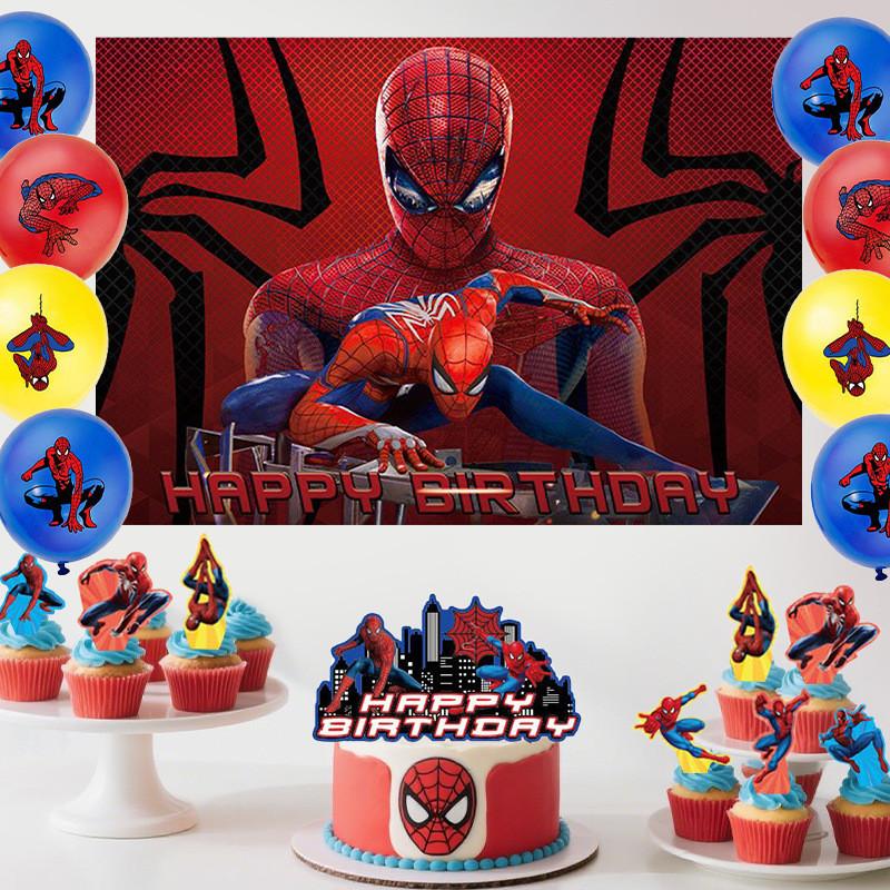 Spider Man Party Tablecloth Backdrop Balloon Cake Decor Set For Superhero Celebration