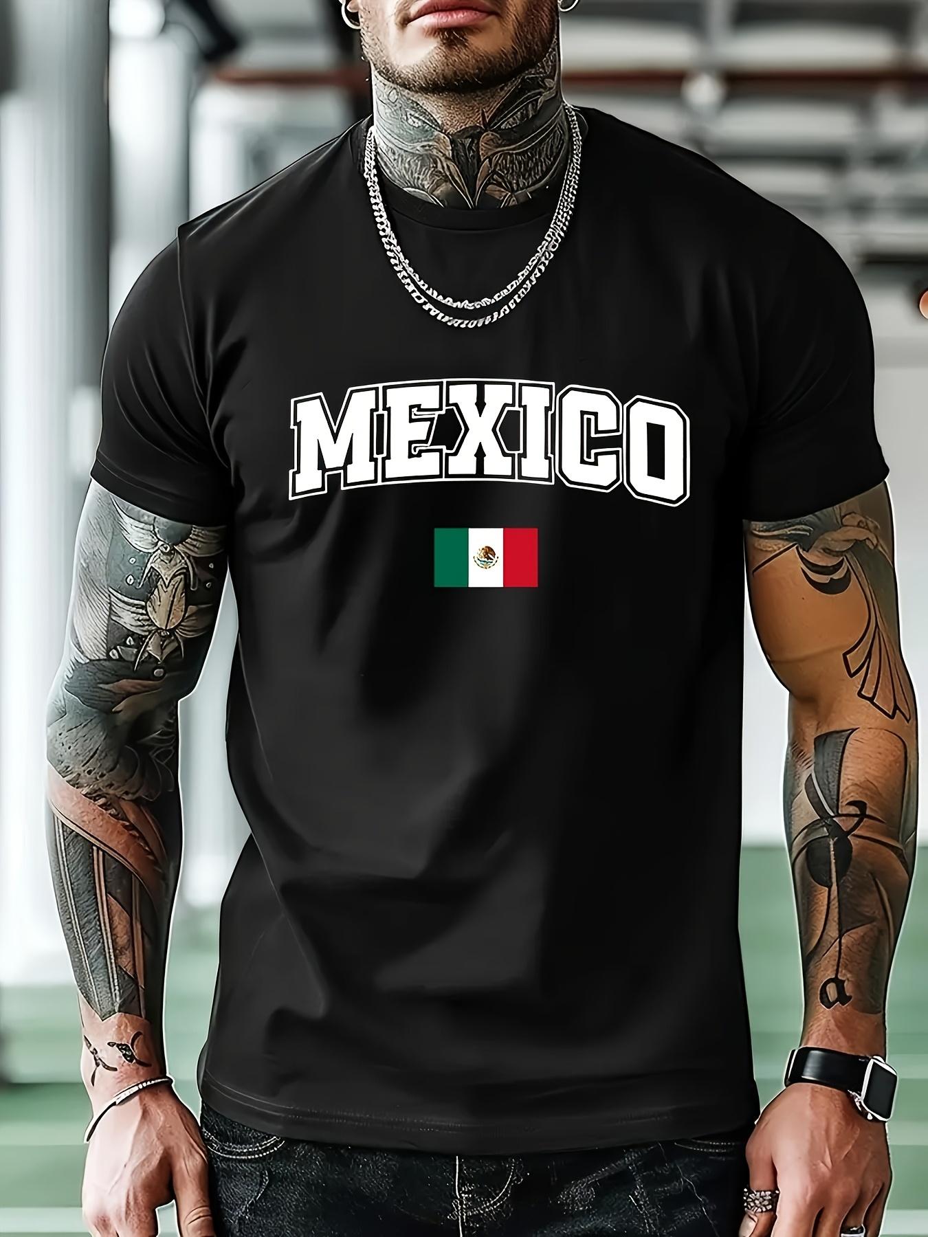 Casual Graphic T-shirt - MEXICO Print with Flag Design M