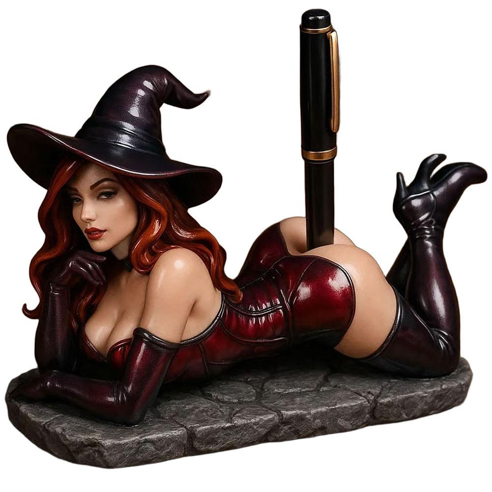 Funny Witch Pen Holder Sexy Witch Bookshelf Figurine with Pen Holder Halloween Witch Statue Book Shelf Decor