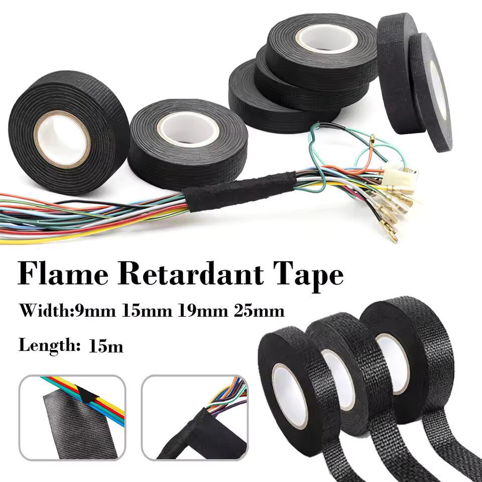 15 Meter Heat-resistant Flame Retardant Tape Coroplast Adhesive Cloth Tape For Car Cable Harness Wiring Loom Protection