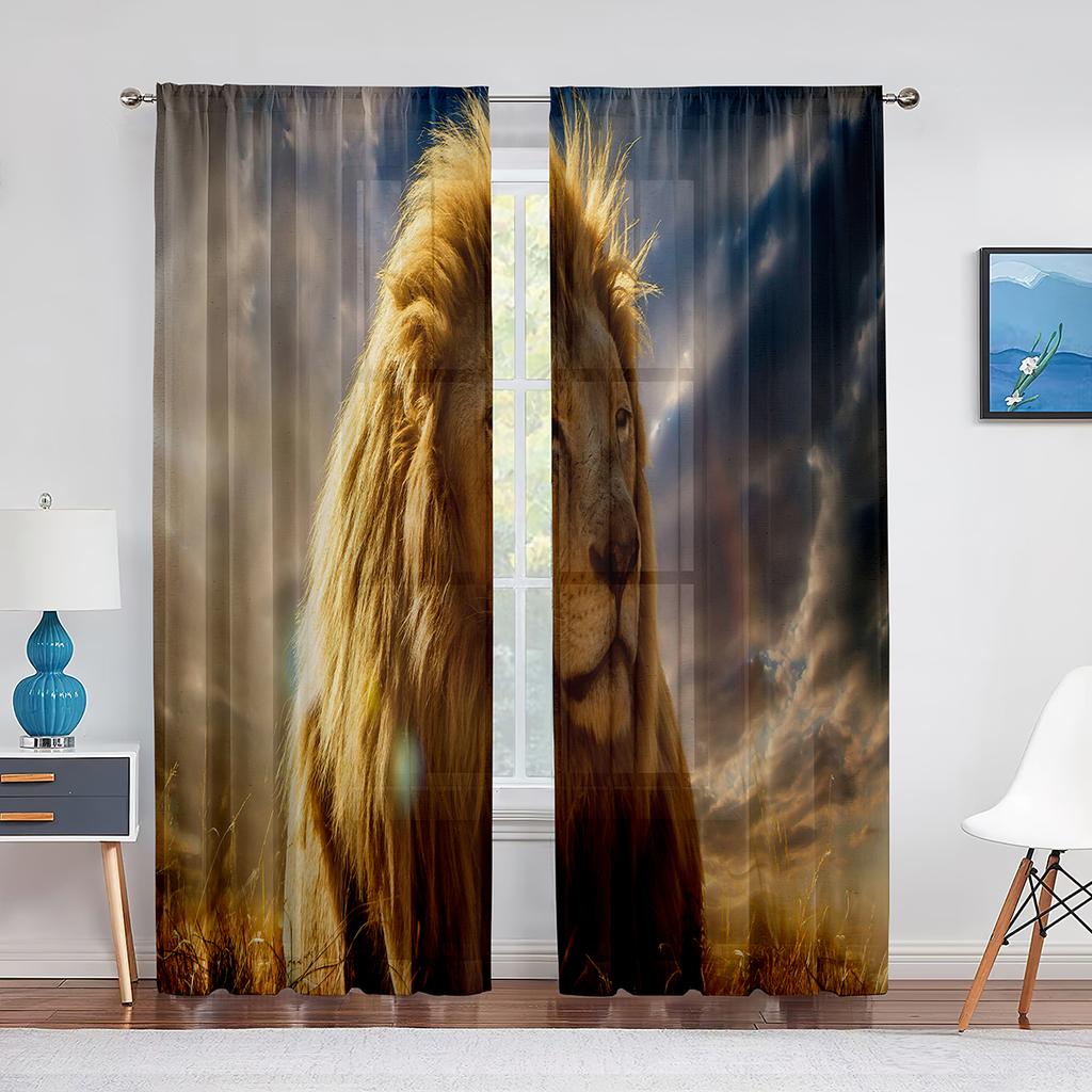 Lion Majestic Wildlife King Chiffon Sheer Curtains for Living Room Bedroom Home Decoration Window Voiles Tulle Curtain Drapes