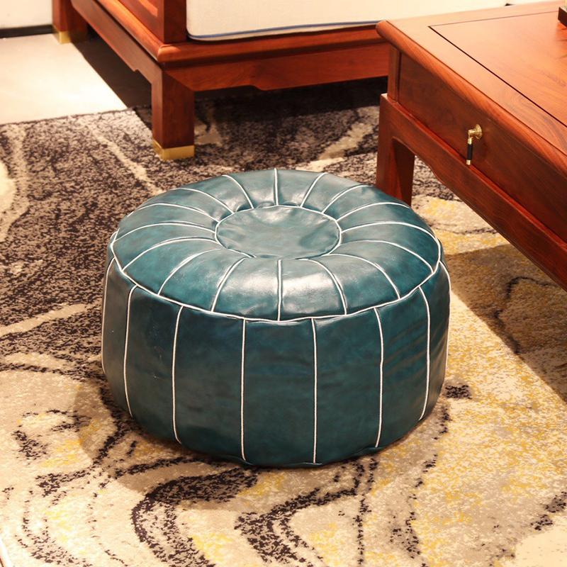 Brodera Hantverk Sittpuff Ottoman Marockansk PU-läder Puff Fotpall Rund 55cm Konstläder Ofylld Kudde Hemma Hantverk