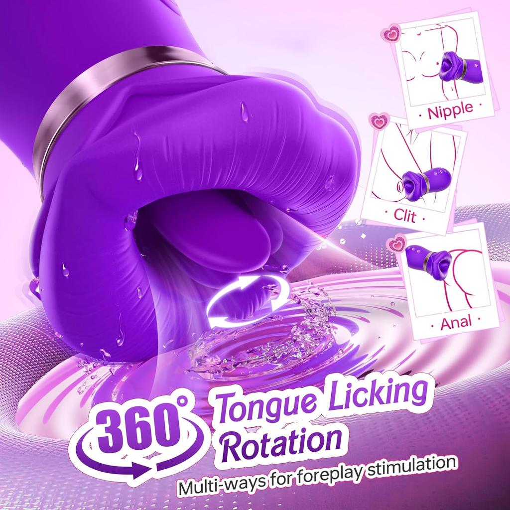 APPP Vibrator Adult Sex Toys for Women 5IN1 Mouth Sucking Vibrator Rose Sex Toy, 10 Tongue Licking Anal Clit Nipple Vibrators Female Couples Sex Toys