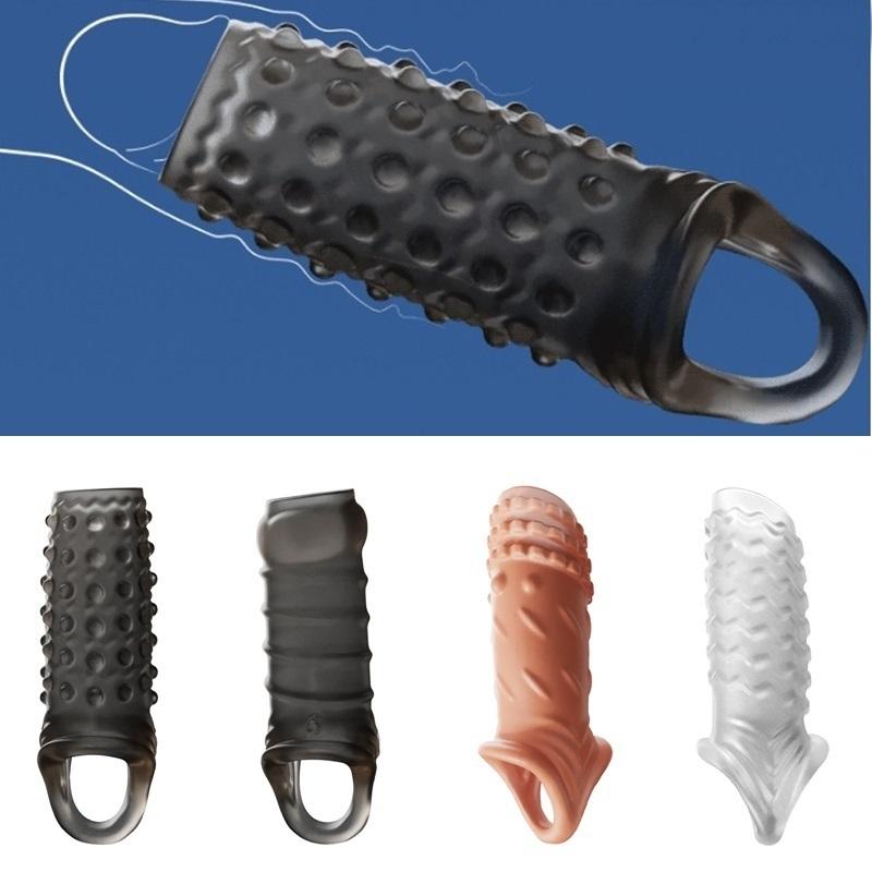 Long Time Spray Penis Erection Sex Toy Cock Sleeves Condom Reusable Silicone Penis Sleeve for Men