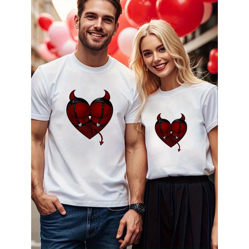 

1PCS Valentine s Day Limited Couple T-shirt Star Heart Spring/Summer Collection Trendy Top XXL білий
