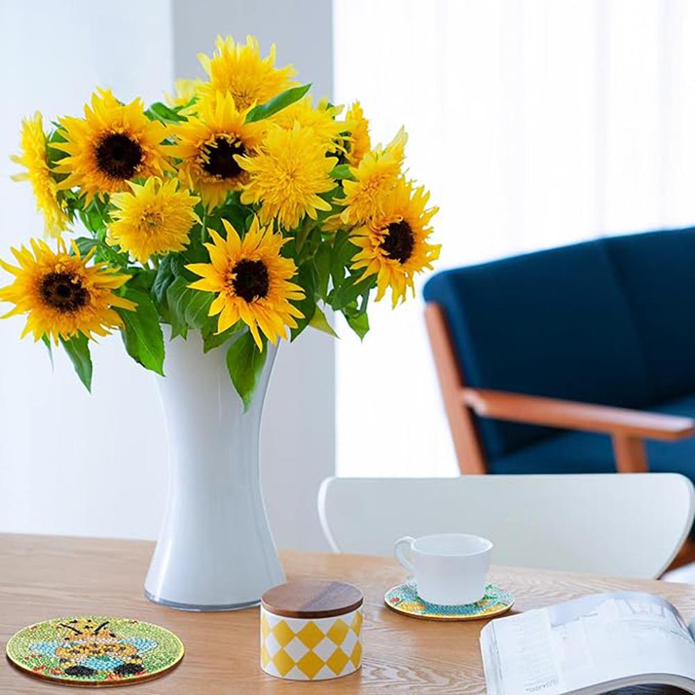 8 Pieces/set of Diamond Sunflower Patterned Coasters, DIY Coasters with Holder, Suitable for Beginners and Adults, Art and Craft Supplies Gifts
