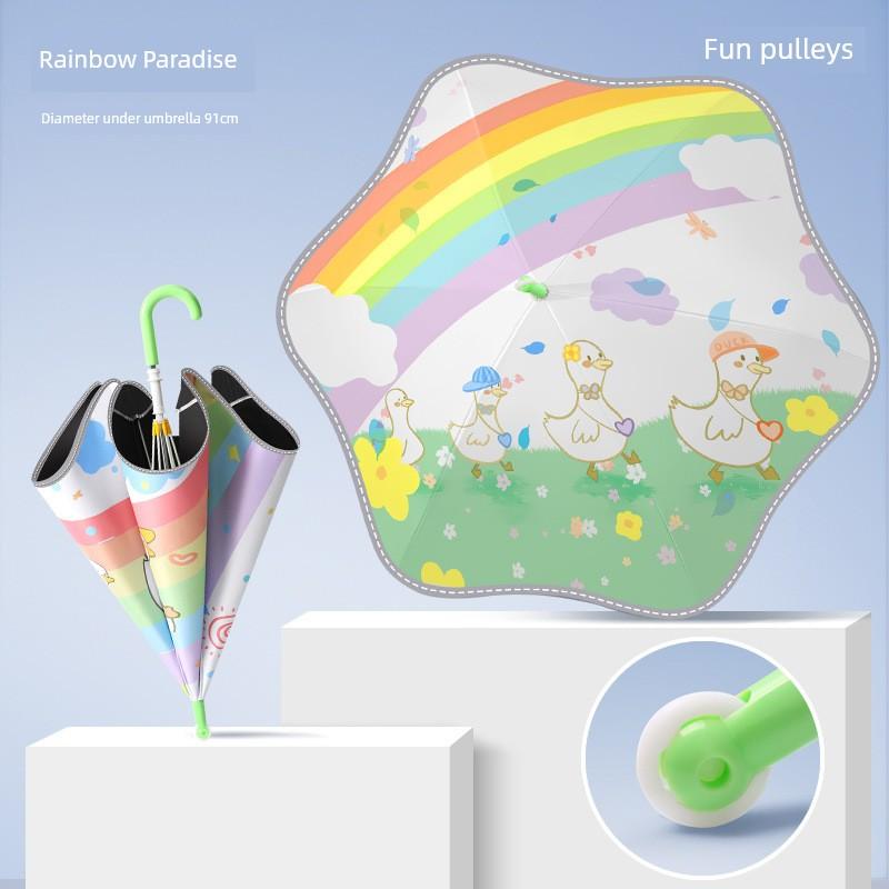 Children's Umbrella with Rounded Corners, Safety Sun Protection, Anti-Puncture Umbrella, Roller Umbrella for Kindergarten, Dual-Use for Sun and Rain