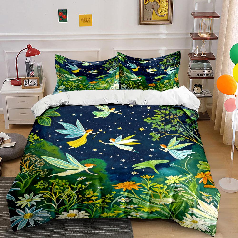 Fairies In the Starry Sky Garden Print Bedding Set 1 Duvet Cover 2 Pillowcases for Adult and Children Luxury Gift Full Size