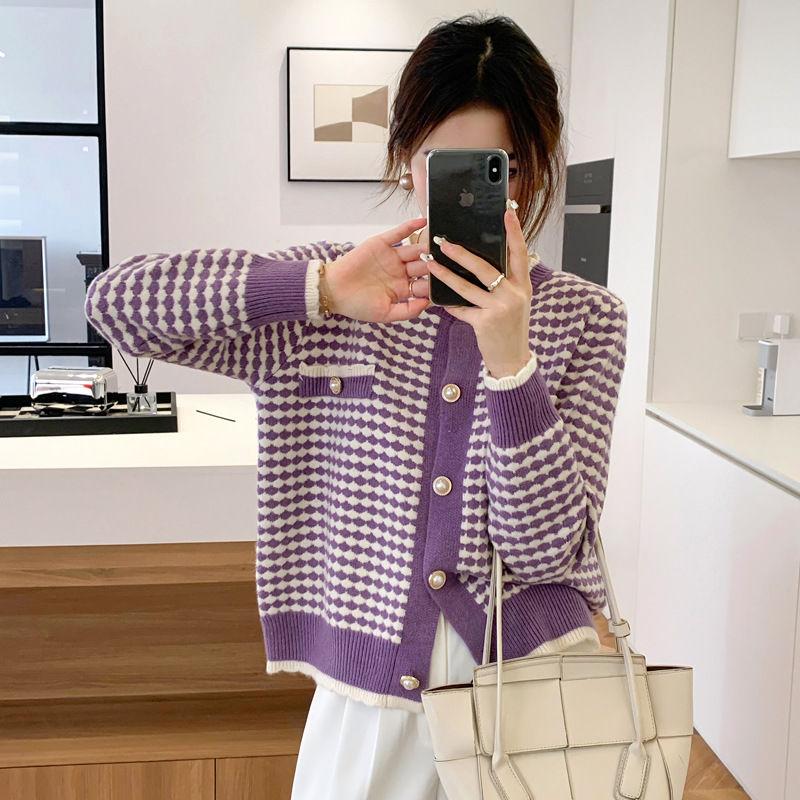 

Кардиган свитер женский осенний наряд новый корейский стиль высококачественный трикотажный жакет женский весна и осень one size фиолетовый