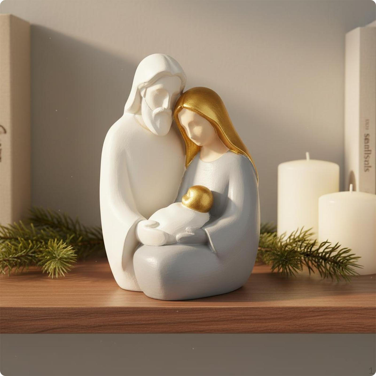 Mother and Child Statue Cartoon Design Holy Family Figurine Vintage Style for