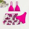 2025 European & American Girls' 3-Piece Swimsuit Set - Printed Bikini Beachwear for Medium & Large Sizes