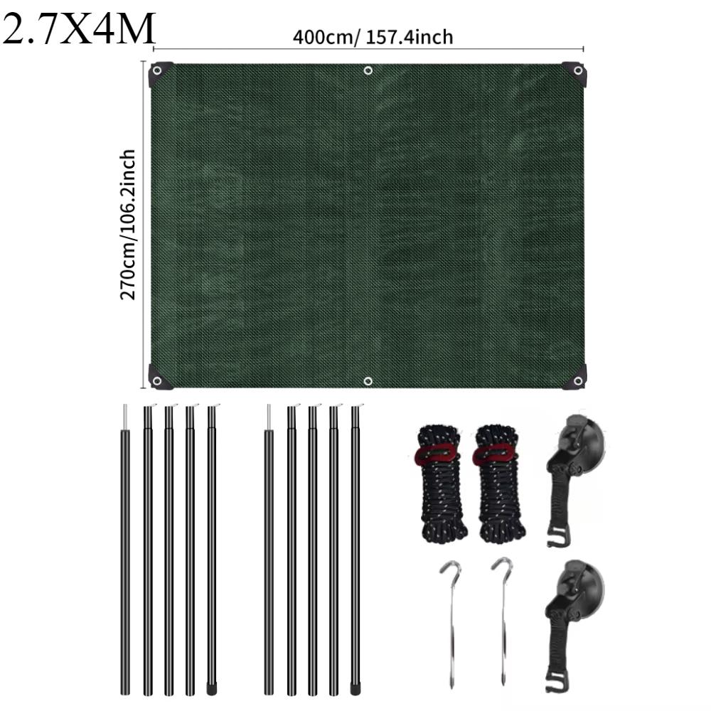 3M PE Car Side Awning with Pole Kits Rooftop Camping Tarp Waterproof Vehicle Tent Hammock Rooftop Pull Out Tailgate Tent Shelter