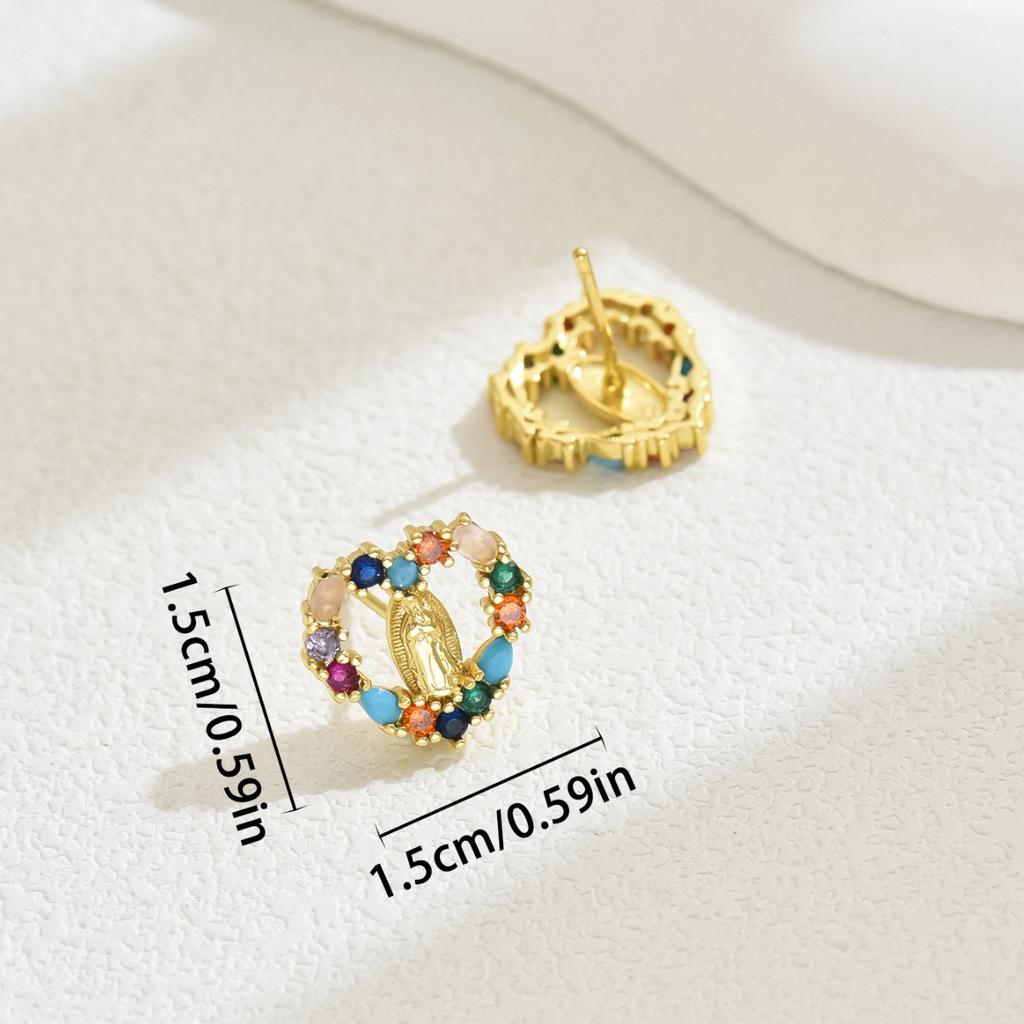 Women Boho All Match Zircon Love Heart Mary Ear Stud Earring
