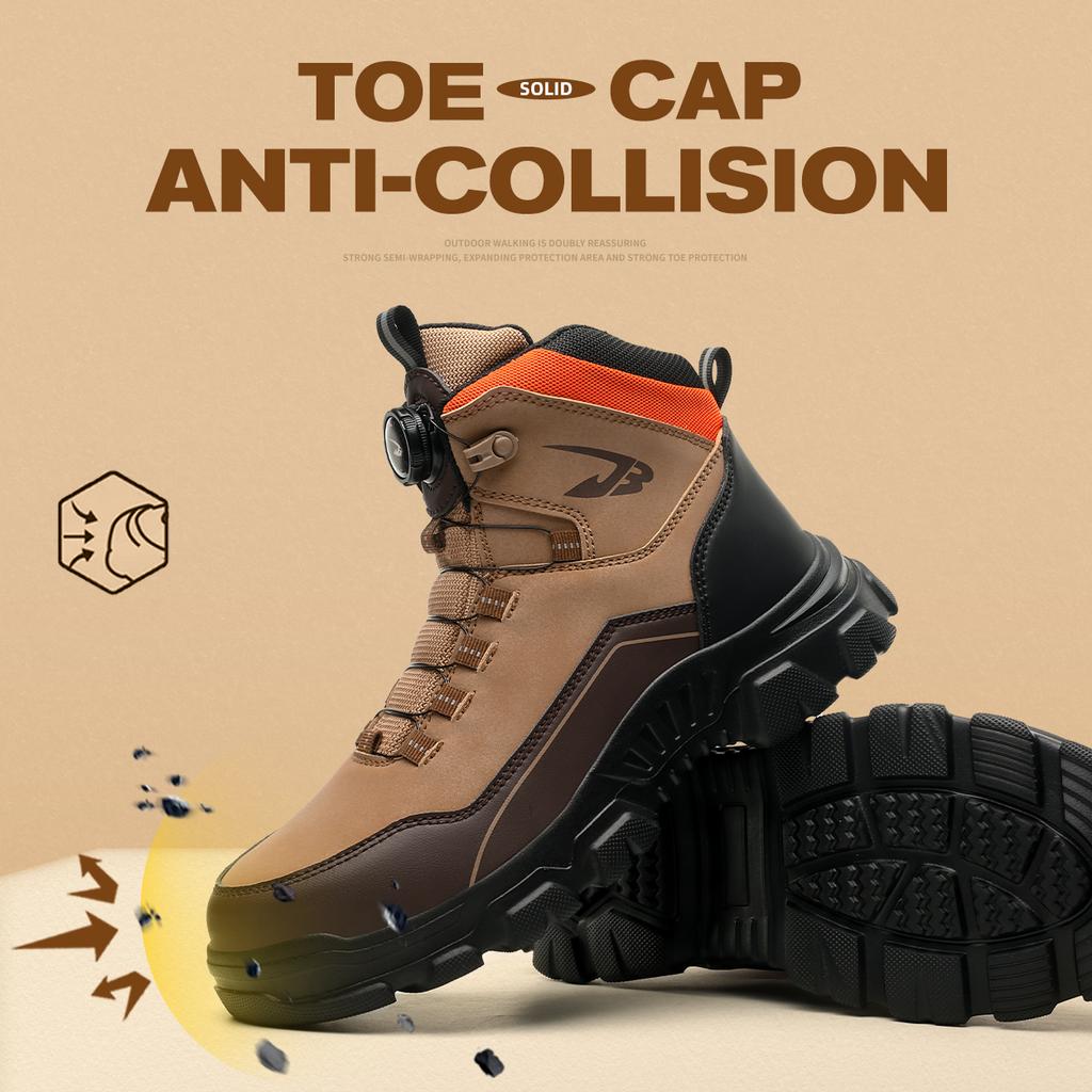 Botão giratório Sapatos de segurança masculinos Botas de trabalho Sapatos de biqueira de aço Sapatos à prova de perfuração Indestrutíveis Botas de segurança Sapatos de proteção