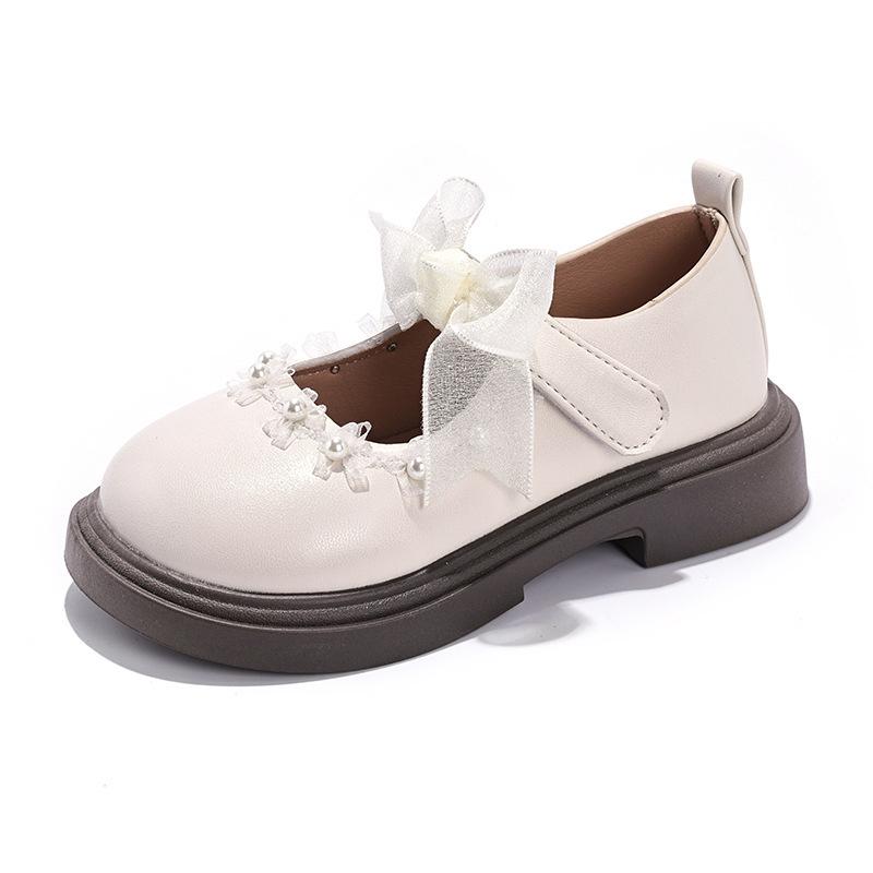 

2025 New Girls Bow Princess Soft Sole Leather Shoes Size 27 (Approx. 16.5cm Inner Length) брудно-білий